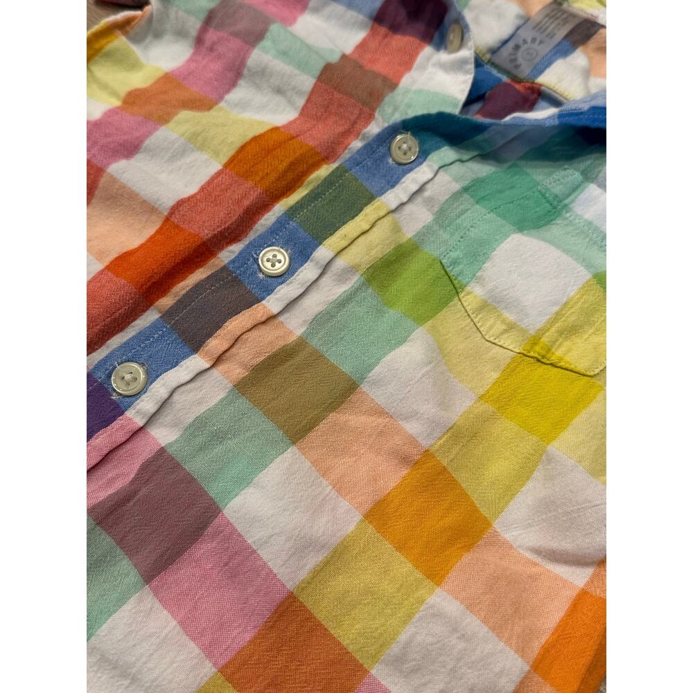 Toddler Rainbow Plaid Button Up Shirt Primary Short Sleeve Pocket Top Size 3 - Picture 2 of 6